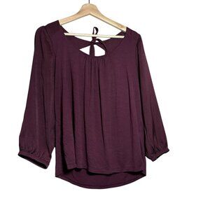 Banana Republic Plum Lantern Sleeve Blouse with Tie Back Size Large